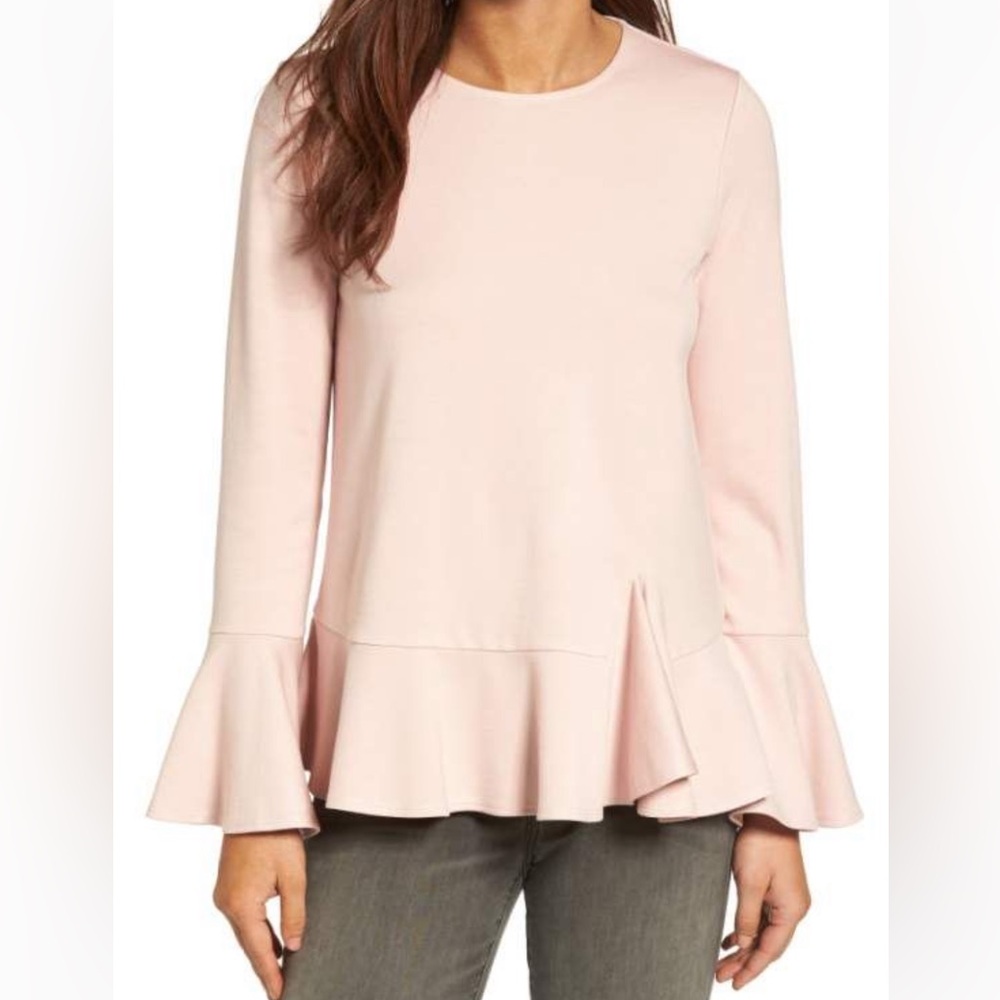 Gibson Ruffle Hem Bell Sleeve Top